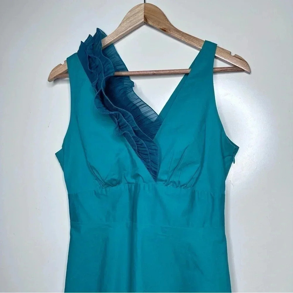 Tex by Max Azria Teal Cotton One Shoulder Ruffle Dress Size Small - Picture 3 of 10
